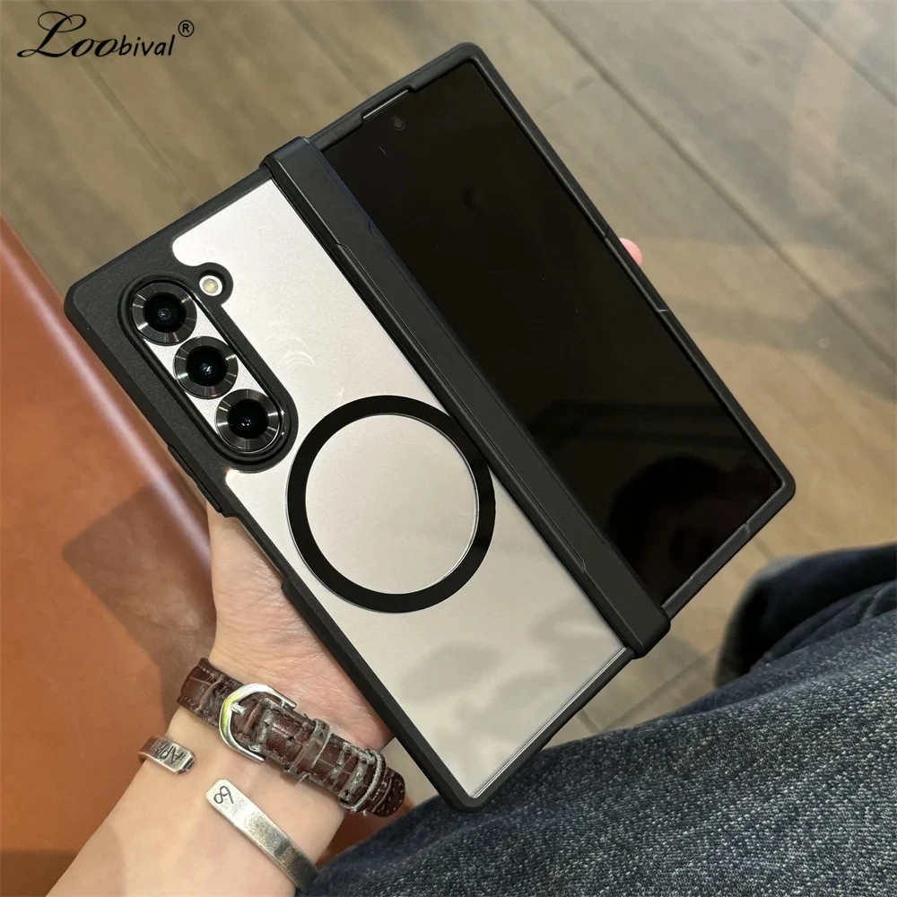 Luxury Transparent For Magsafe Case For Samsung Galaxy Z Fold 7 6 5 4 Fold7 Magnetic Wireless Charging Hinge Shockproof Cover Featured