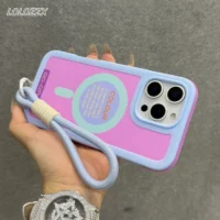 Luxury With Lanyard For Magsafe Matte Silicone Phone Case For Iphone 14 15 16 Pro Max Magnetic Wireless Charge Bumper Back Cover Featured