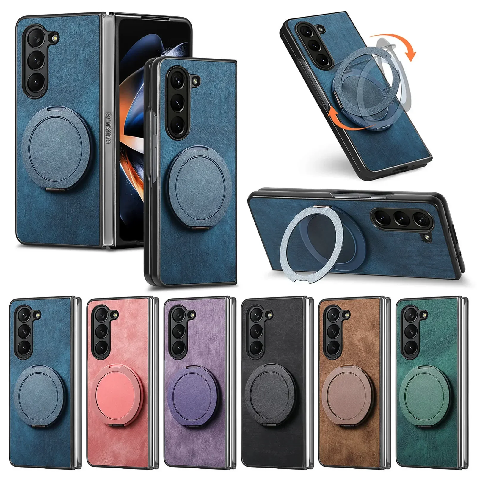 Magnetic 360° Rotating Invisible Kickstand Cover Phone Case for Samsung Galaxy Z Fold 7 6 5 4 3 Fold7 Fold6 Fold5 Fold4 Fold3 5G 1