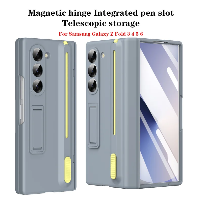 Magnetic Hinge Phone Case For Samsung Galaxy Z Fold 7 3 4 5 6 Screen Glass Protection Retractable Storage Pen Slot Holder Cover Featured