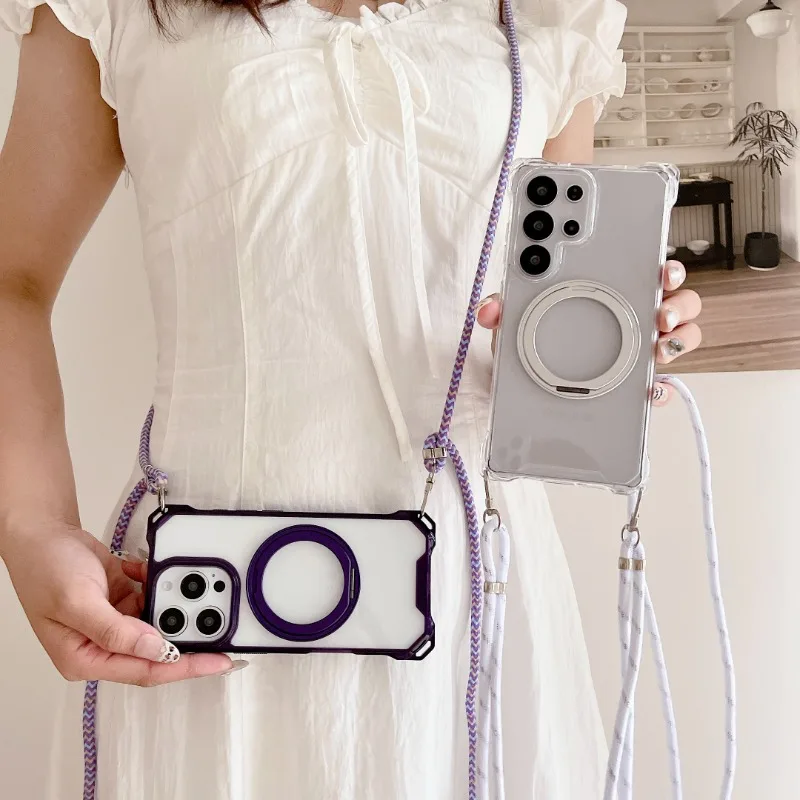 Magnetic Stand Four Corners Strap Case For Iphone 16 Pro Max 15 13 11 12 14 Plus 16e For Magsafe Ring Crossbody Lanyard Cover Gallery 1 Magnetic Stand Four Corners Strap Case For Iphone 16 Pro Max 15 13 11 12 14 Plus 16e For Magsafe Ring Crossbody Lanyard Cover Gallery 1