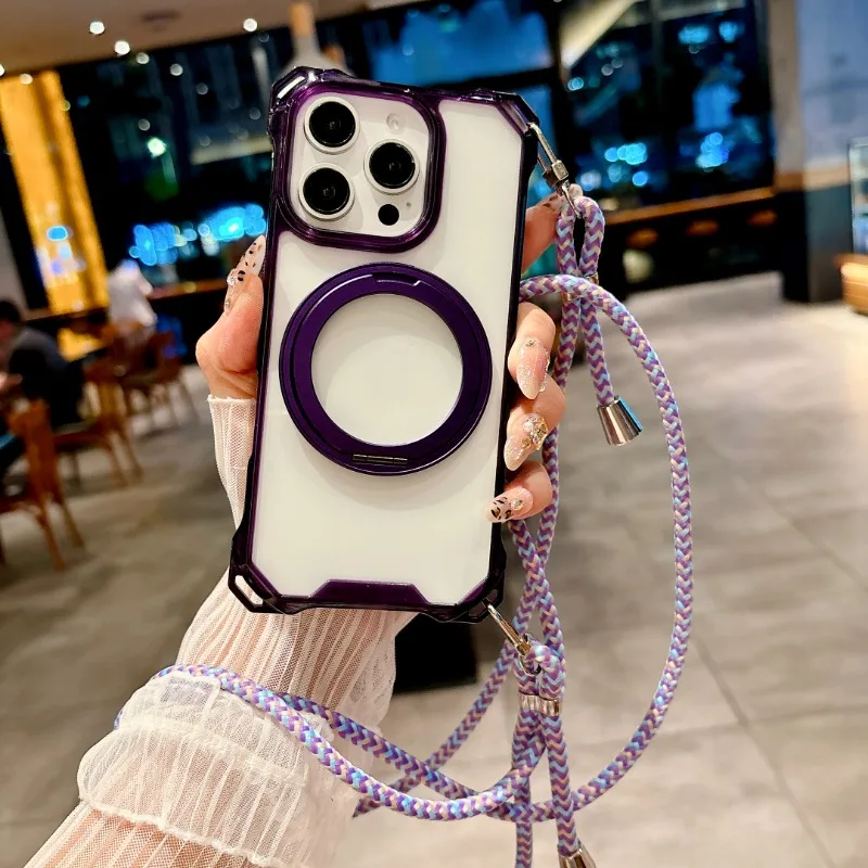 Magnetic Stand Four Corners Strap Case For Iphone 16 Pro Max 15 13 11 12 14 Plus 16e For Magsafe Ring Crossbody Lanyard Cover Gallery 4 Magnetic Stand Four Corners Strap Case For Iphone 16 Pro Max 15 13 11 12 14 Plus 16e For Magsafe Ring Crossbody Lanyard Cover Gallery 4