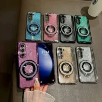 Magnetic Stand Shockproof Case For Samsung Galaxy Z Fold 7 6 5 4 3 Fold7 Zfold6 Fold5 Fold4 Fold3 5g Glitter Diamond Phone Cover Featured