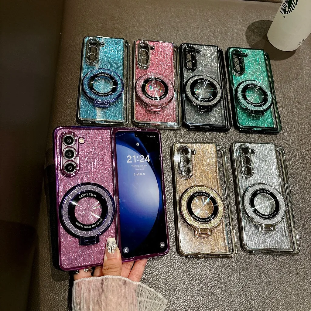 Magnetic Stand Shockproof Case For Samsung Galaxy Z Fold 7 6 5 4 3 Fold7 Zfold6 Fold5 Fold4 Fold3 5g Glitter Diamond Phone Cover Featured