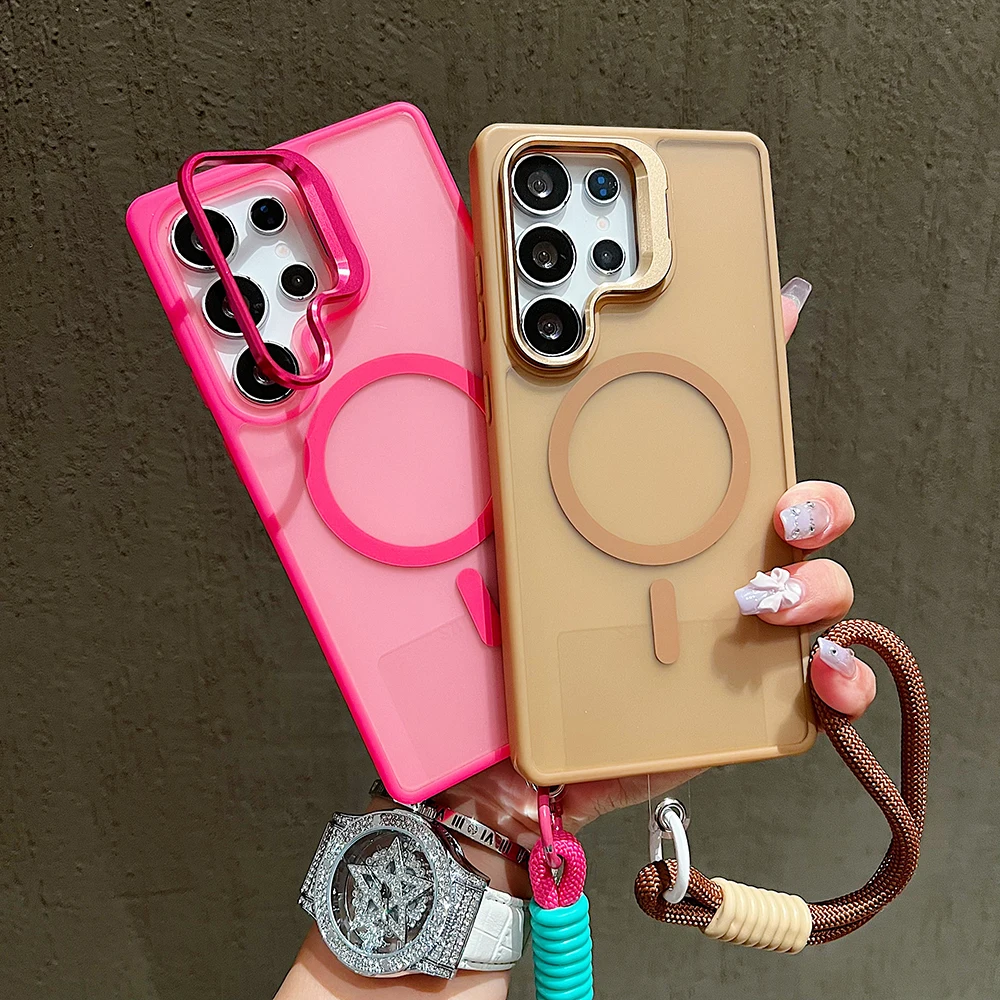 Metal Stand Camera Protector Phone Case For Samsung S25 Ultra S24 Plus S23 Fe A56 A16 A36 For Magsafe Magnetic Wrist Strap Cover Gallery 1 Metal Stand Camera Protector Phone Case For Samsung S25 Ultra S24 Plus S23 Fe A56 A16 A36 For Magsafe Magnetic Wrist Strap Cover Gallery 1