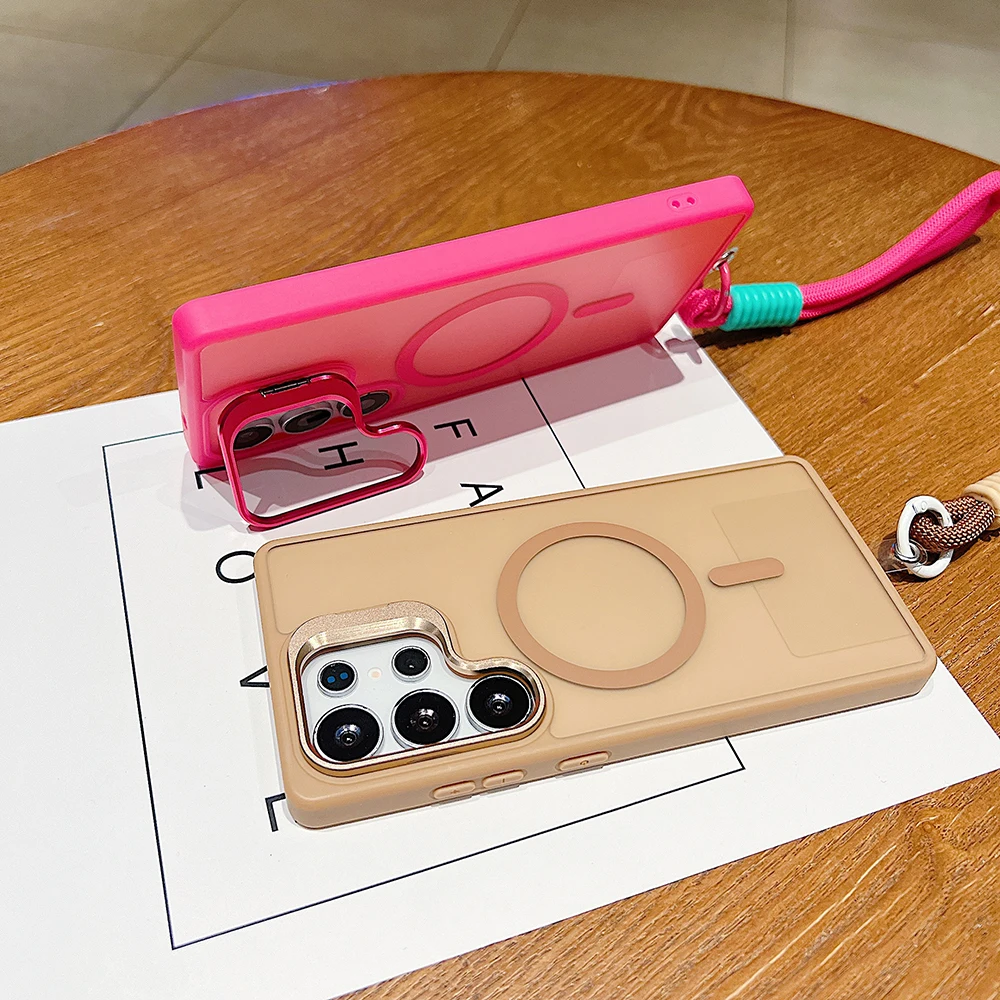 Metal Stand Camera Protector Phone Case For Samsung S25 Ultra S24 Plus S23 Fe A56 A16 A36 For Magsafe Magnetic Wrist Strap Cover Gallery 2 Metal Stand Camera Protector Phone Case For Samsung S25 Ultra S24 Plus S23 Fe A56 A16 A36 For Magsafe Magnetic Wrist Strap Cover Gallery 2