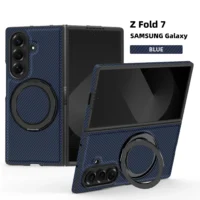 Minimalist Kevlar Carbon Fiber Magnetic Holder Case For Samsung Galaxy Z Fold 7 6 5 4 3 For Mag Safe 360 Rotating Bracket Cover Featured