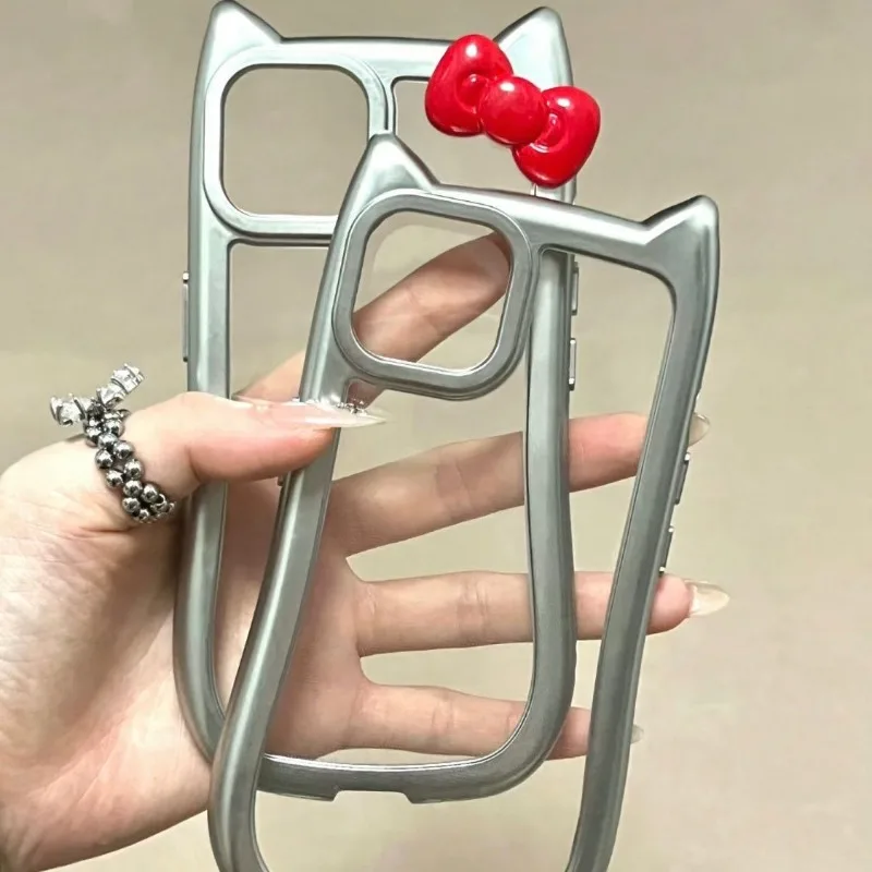 Sanrio Hello Kitty Cute Plating Silver Case For Iphone 15 14 13 11 12 Pro Max Xs Y2k Anti Fall Cover Cat Ears Phone Case Cover Gallery 1 Sanrio Hello Kitty Cute Plating Silver Case For Iphone 15 14 13 11 12 Pro Max Xs Y2k Anti Fall Cover Cat Ears Phone Case Cover Gallery 1