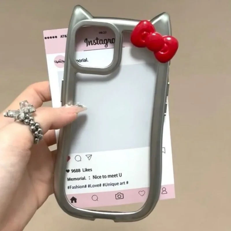 Sanrio Hello Kitty Cute Plating Silver Case For Iphone 15 14 13 11 12 Pro Max Xs Y2k Anti Fall Cover Cat Ears Phone Case Cover Gallery 4 Sanrio Hello Kitty Cute Plating Silver Case For Iphone 15 14 13 11 12 Pro Max Xs Y2k Anti Fall Cover Cat Ears Phone Case Cover Gallery 4
