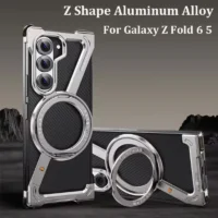 Shape Titanium Metal Case For Samsang Galaxy Z Fold 6 5 S23 S24 Ultra Plus Aluminum Alloy Bumper Magnetic Rotation Holder Cover Featured Shape Titanium Metal Case For Samsang Galaxy Z Fold 6 5 S23 S24 Ultra Plus Aluminum Alloy Bumper Magnetic Rotation Holder Cover Featured
