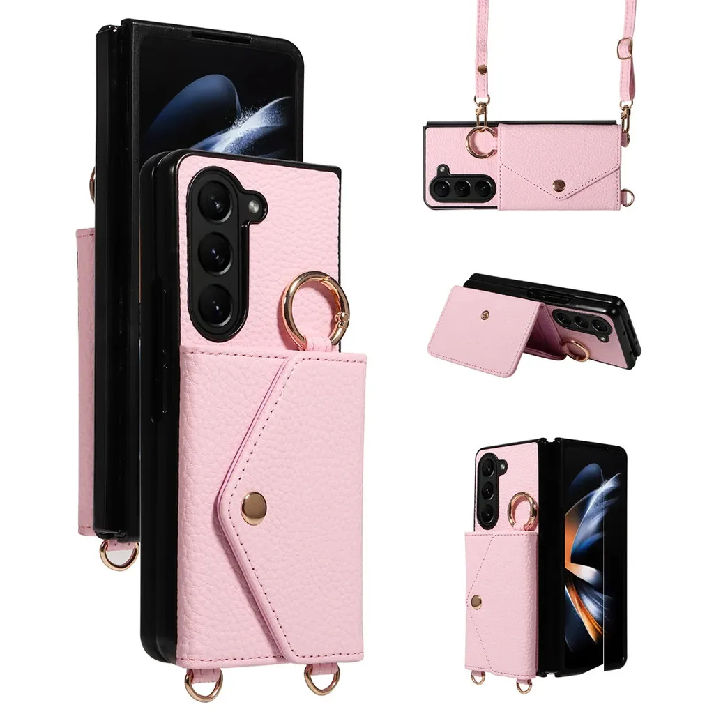 The Fashion Stylish Crossbody Long Strap Mirror Card Slot Holder Folding Leather Case Cover For Samsung Galaxy Z Fold 6 5 4 3 5g Featured