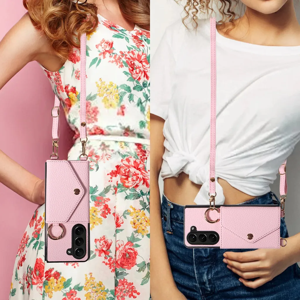 The Fashion Stylish Crossbody Long Strap Mirror Card Slot Holder Folding Leather Case Cover For Samsung Galaxy Z Fold 6 5 4 3 5g Gallery 1 The Fashion Stylish Crossbody Long Strap Mirror Card Slot Holder Folding Leather Case Cover For Samsung Galaxy Z Fold 6 5 4 3 5g Gallery 1