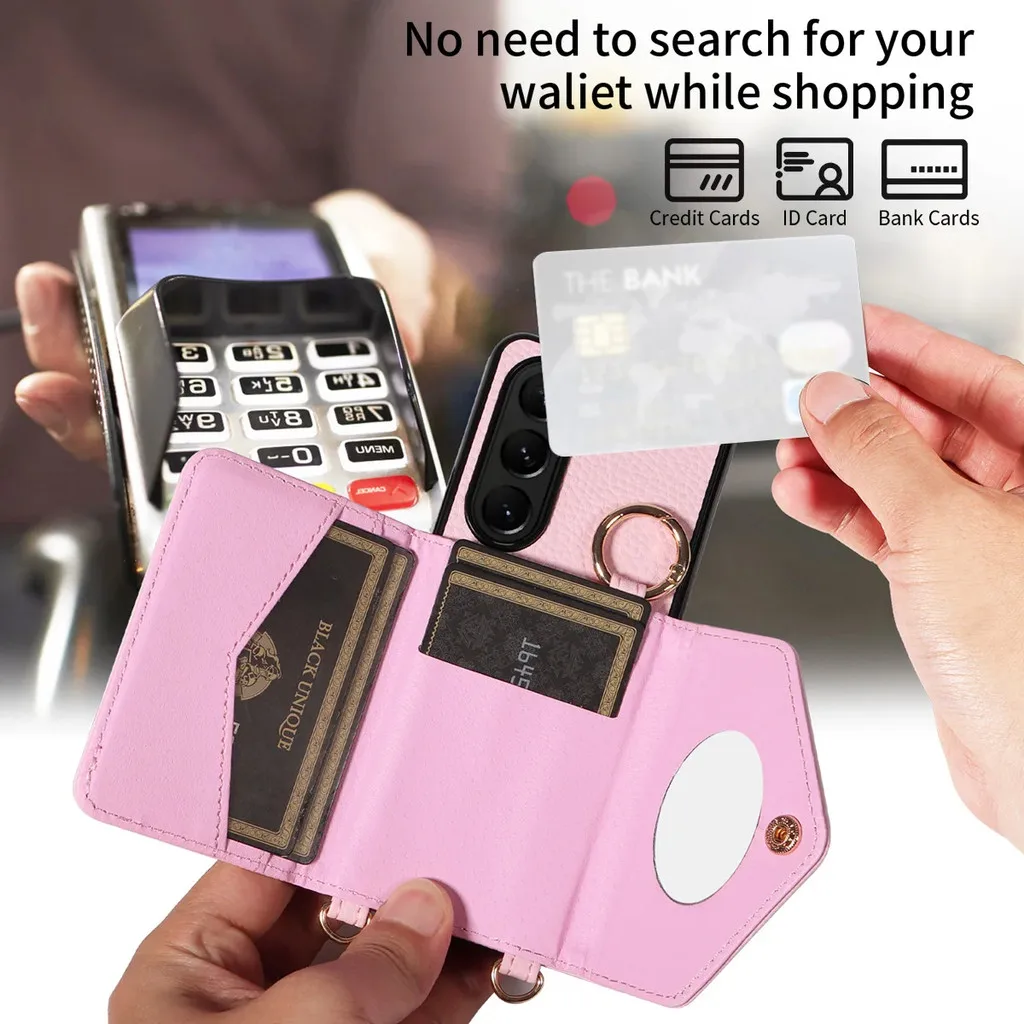 The Fashion Stylish Crossbody Long Strap Mirror Card Slot Holder Folding Leather Case Cover For Samsung Galaxy Z Fold 6 5 4 3 5g Gallery 5 The Fashion Stylish Crossbody Long Strap Mirror Card Slot Holder Folding Leather Case Cover For Samsung Galaxy Z Fold 6 5 4 3 5g Gallery 5