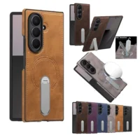 Wireless Charging Magnetic Phone Cover For Samsung Galaxy Z Fold 7 6 5 4 3 Leather Case Kickstand Bracket Phone Case Shockproof Featured