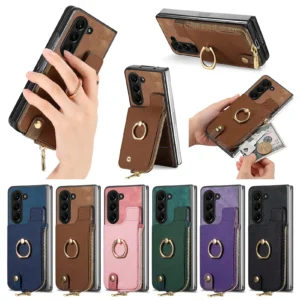 Zipper Vertical Cards Solt Leather Wallet For Z Fold 5 5g Fold5 Zfold5 Bag Ring Holder Purse Pocket Cover Funda Featured