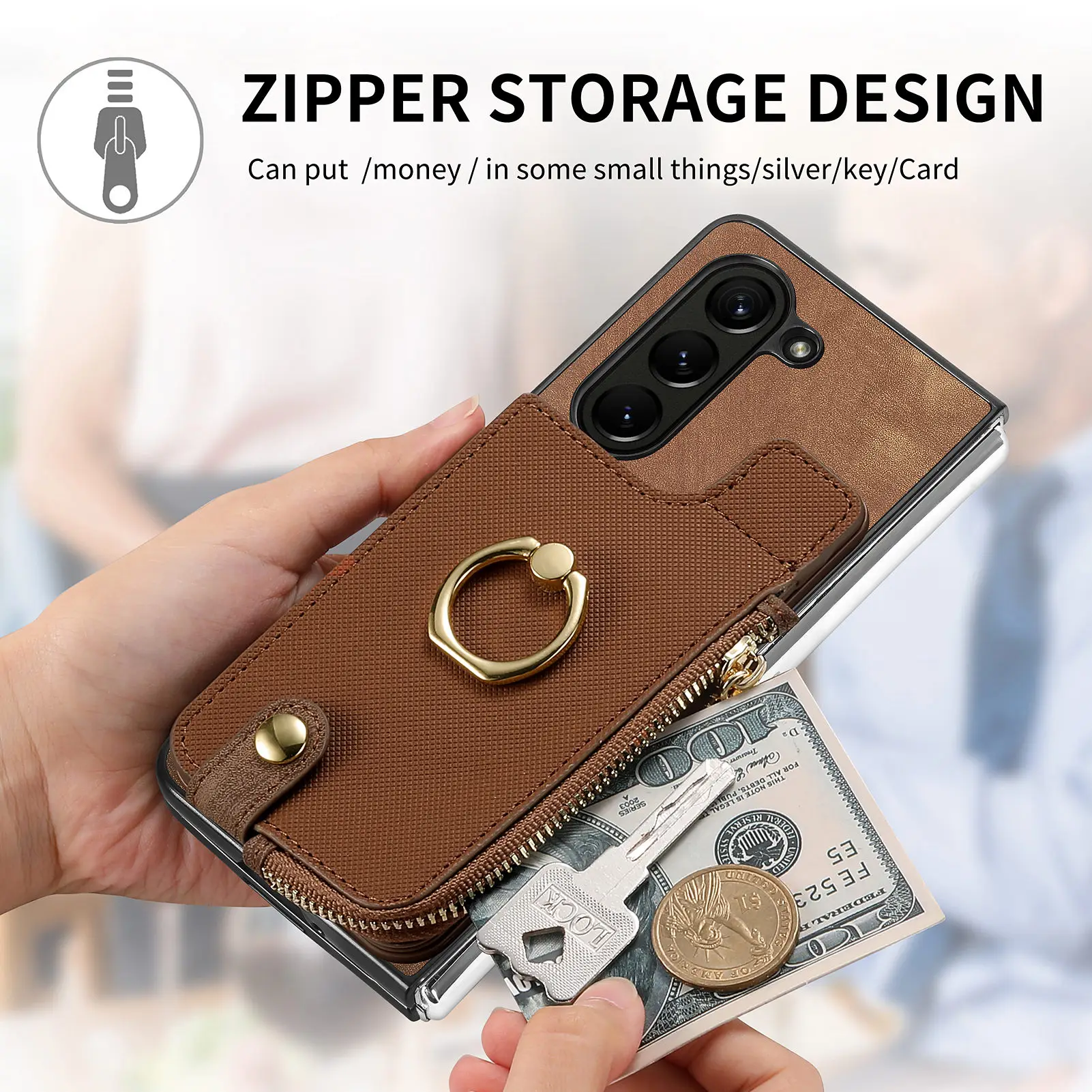 Zipper Vertical Cards Solt Leather Wallet For Z Fold 5 5g Fold5 Zfold5 Bag Ring Holder Purse Pocket Cover Funda Gallery 2 Zipper Vertical Cards Solt Leather Wallet For Z Fold 5 5g Fold5 Zfold5 Bag Ring Holder Purse Pocket Cover Funda Gallery 2