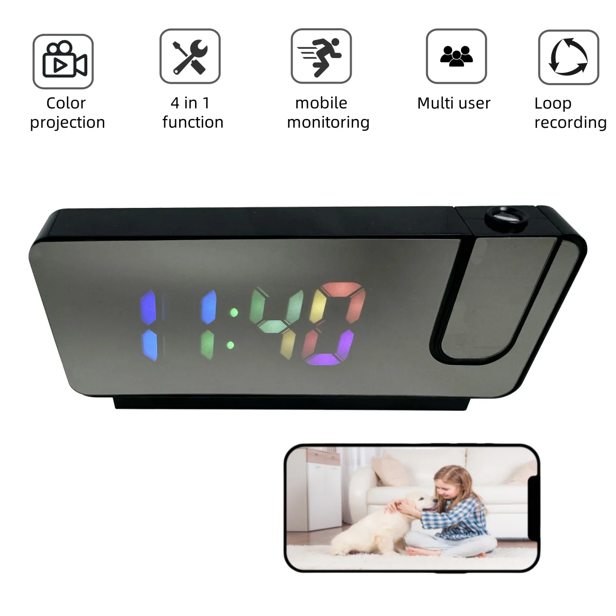 4k Hd Wifi Mini Secret Camera Clock Multifunctional Projection Alarm Clock Camera Motion Detection Recording Remote Viewing Featured