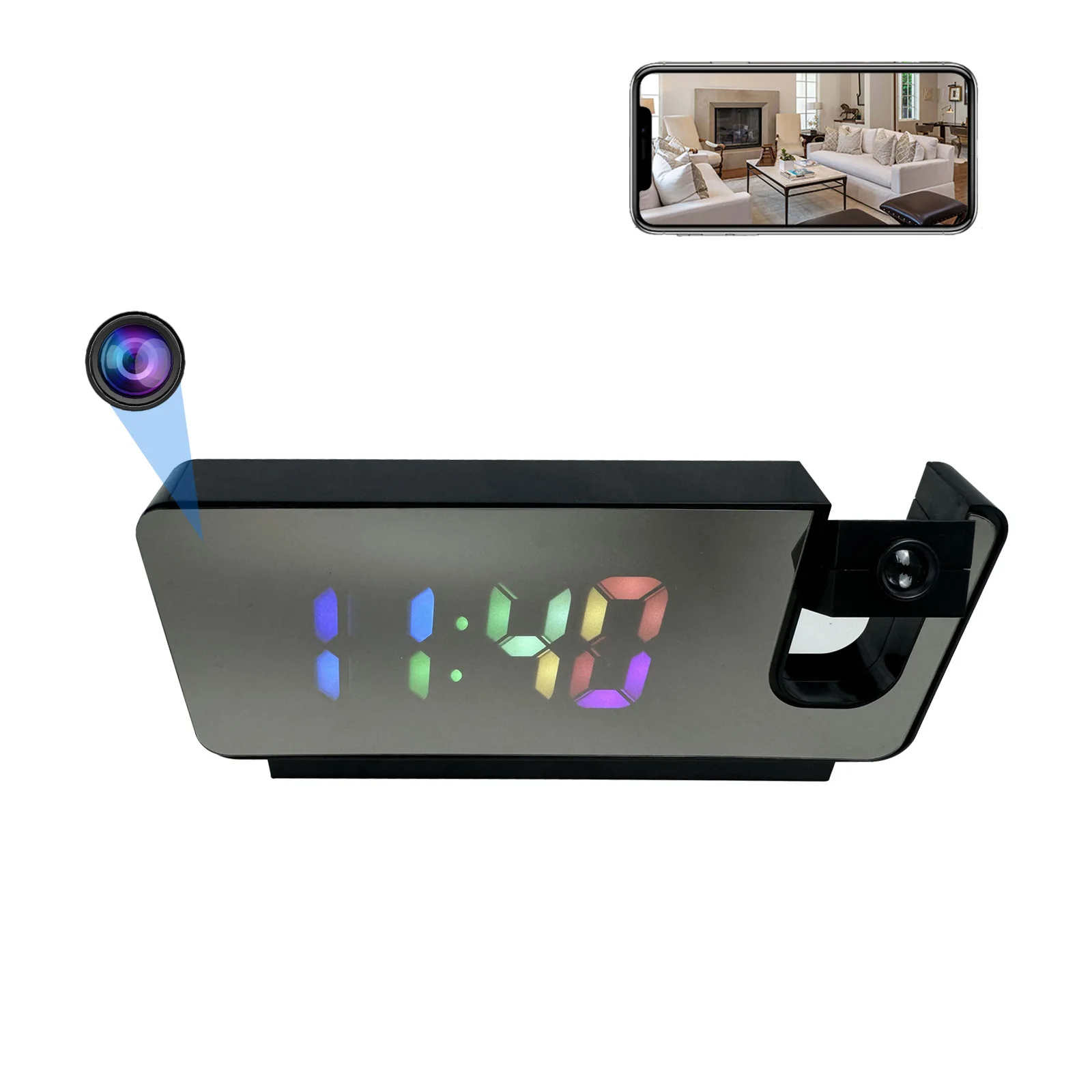 4k Ultra Hd Projection Alarm Clock Camera With Wi Fi Motion Detection Remote Viewing Recording Nanny Cam For Indoor Security Featured