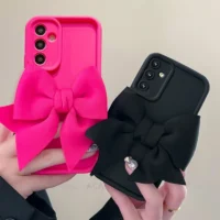 A 15 25 35 55 Cute 3d Bow Silicone Case On For Samsung Galaxy A15 A25 A35 A55 A05s A54 M55 M34 M54 Rose Red Girl Gift Soft Cover Featured