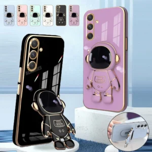 A 16 26 36 56 Astronaut Holder Luxury Plating Case For Samsung Galaxy A16 A26 A36 A56 S24 Fe S25 Plus Ultra Silicone Stand Cover Featured