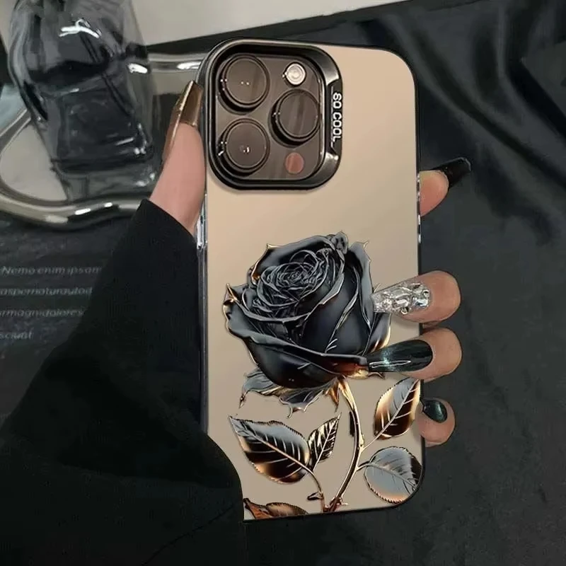 Black Gold Rose Phone Cases For Iphone 16 15 Pro Max Cases For Iphone 16e 11 12 13 14 Pro X Xs Xr 7 8 Plus Se2 Silver Imd Covers Featured