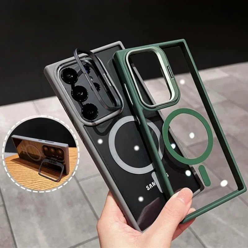 Camera Protector Holder Clear Phone Case For Samsung Galaxy S25 Ultra S24 S23 S22 S23 Fe Plus Magsafe Magnetic Cover Capa Fundas Featured