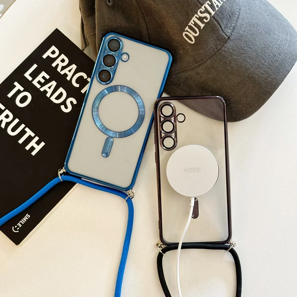 Crossbody Necklace Lanyard Plating Magnetic For Magsafe Transparent Case For Samsung S25 Ultra S24 S23 S22 S21 Plus Soft Cover Gallery 2 Crossbody Necklace Lanyard Plating Magnetic For Magsafe Transparent Case For Samsung S25 Ultra S24 S23 S22 S21 Plus Soft Cover Gallery 2