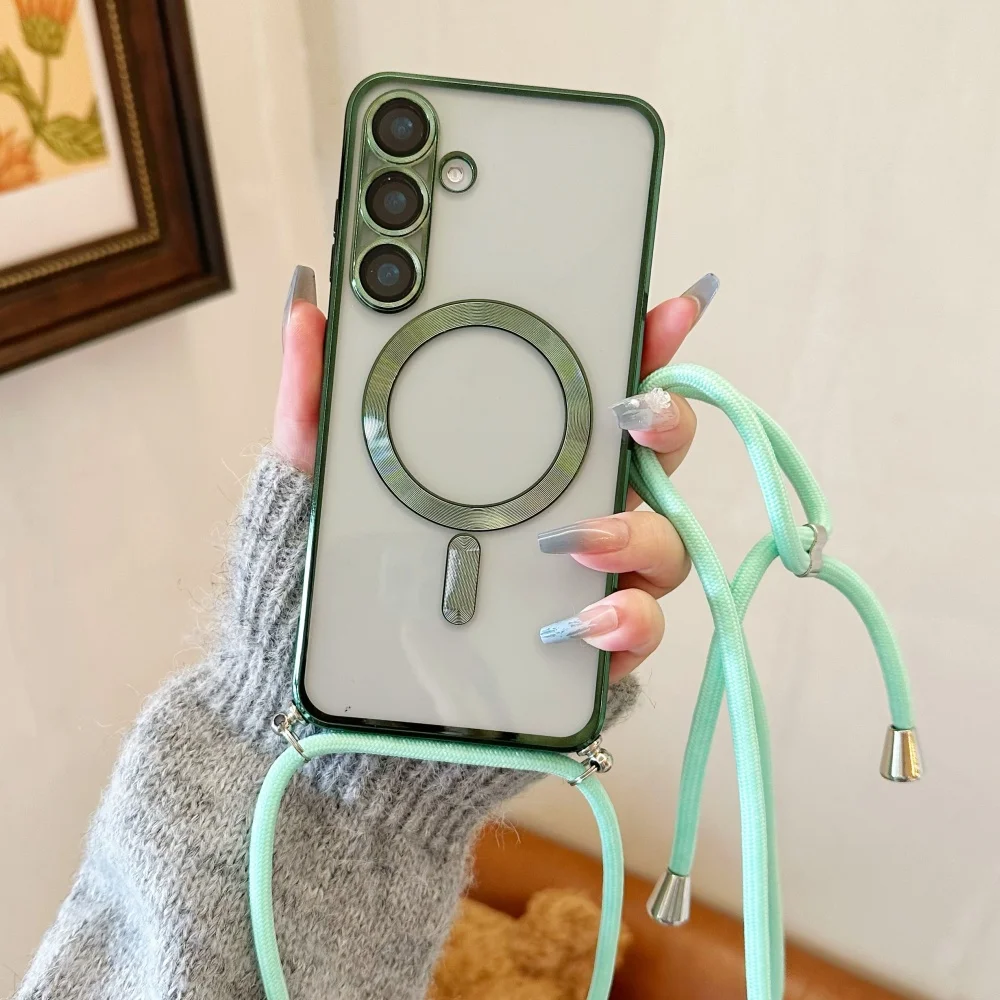 Crossbody Necklace Lanyard Plating Magnetic For Magsafe Transparent Case For Samsung S25 Ultra S24 S23 S22 S21 Plus Soft Cover Gallery 4 Crossbody Necklace Lanyard Plating Magnetic For Magsafe Transparent Case For Samsung S25 Ultra S24 S23 S22 S21 Plus Soft Cover Gallery 4