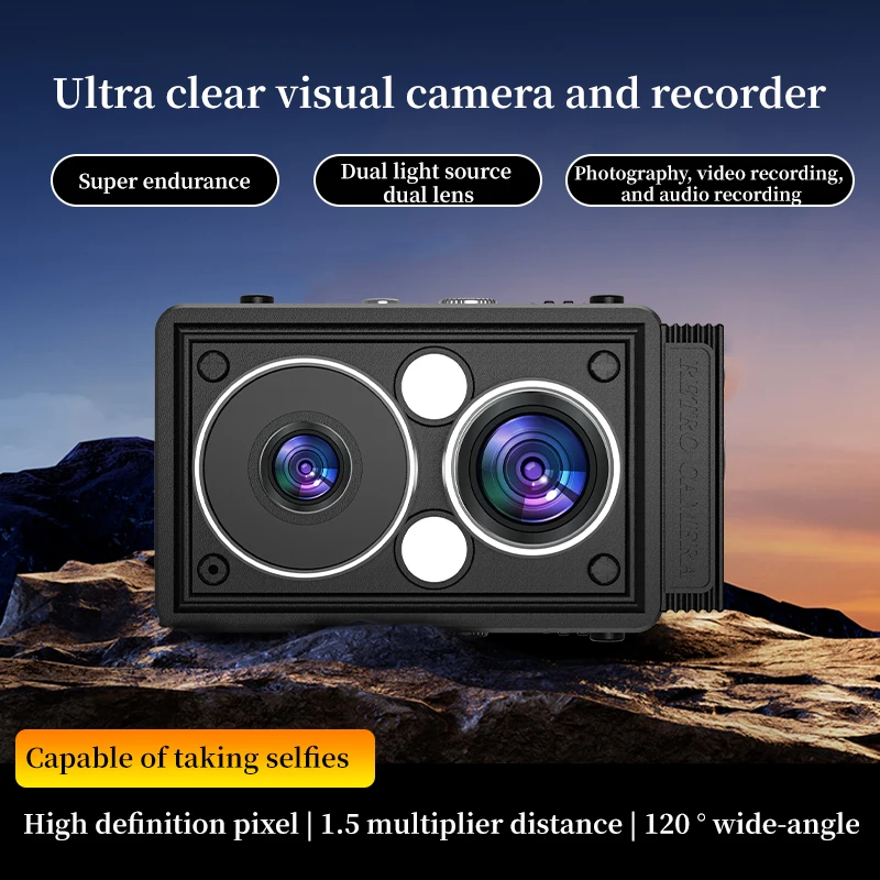 Dual Lens Mini Retro Digital Camera With Screen 1080p Video 12mp Photos Compact Vintage Portable Small Ccd Cam For Birthday Gift Featured