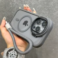 Fold Glass Lens Stand Magnetic Transparent Case For Iphone 17 16 15 14 13 12 11 Pro Max For Magsafe Wrist Strap Shockproof Cover Featured