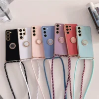 For Samsung Galaxy S24 Plus Ultra S23 Fe S22 S21 S20 5g Luxury Plating Ring Holder Crossbody Lanyard Case S 24 S24ultra S24plus Featured