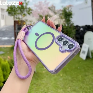 Gradient Laser Magnetic Wrist Strap Case For Samsung S25 S23 Ultra S24 Plus S25edge A55 A56 A35 A36 A25 A15 A34 Acrylic Cover Featured