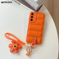 Luxury Down Jacket Sunflower Wrist Strap Case For Samsung Galaxy S25 S24 Ultra S23 S22 Plus S21 Fe A56 A55 A54 A16 A35 A15 Cover Featured