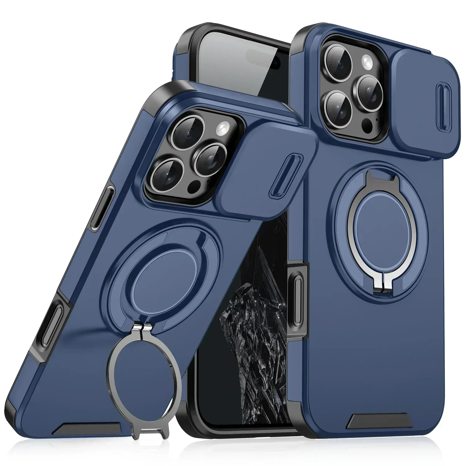 Luxury Heavy Duty Rugged Armor Magnetic Bracket Case For Iphone 16 14 13 12 11 15 Pro Max Plus Slide Camera Protection Pc Cover Featured