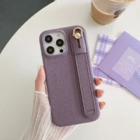 Luxury Lichee Pattern Wrist Strap Leather Case For Iphone 15 14 13 12 11 Pro Max Simple Fashion Cover Featured