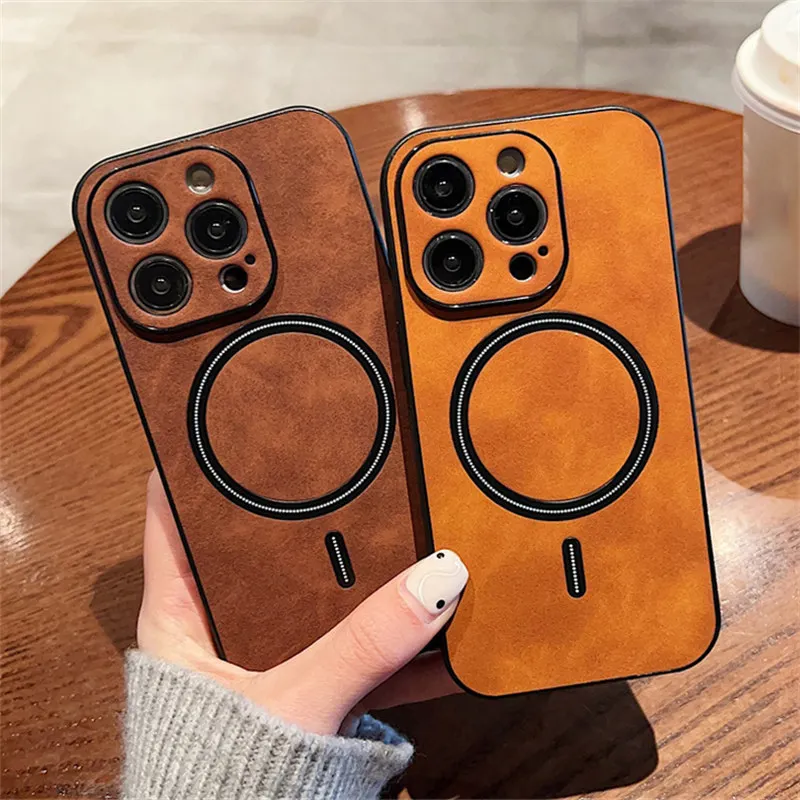 Luxury Wireless Charging Magnetic Cortex Leather Phone Case For Iphone 16 13 12 15 Pro Max 14 Plus 14pro Shockproof Bumper Cover Featured
