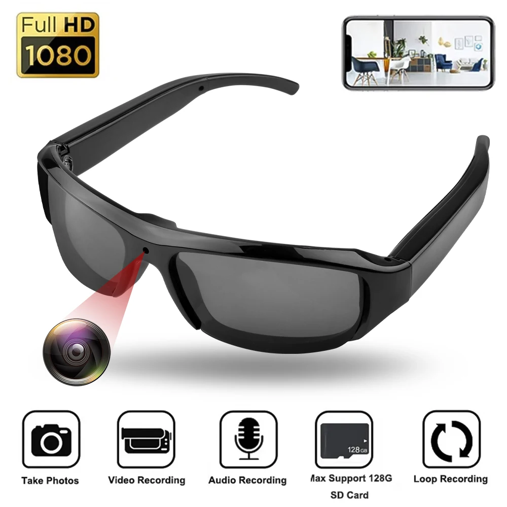 Portable 1080p Hd Mini Glasses Camera Video Recorder Wearable Sunglasses Camera Outdoor Sports Dv Dvr Surveillance Camcorder Featured