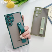 Wrist Strap Stand Clear Matte Case For Samsung S25 S24 S23 S22 Ultra S21 Plus S20 Fe Note 20 10 Pro S9 S10 A72 A52 Holder Cover Featured