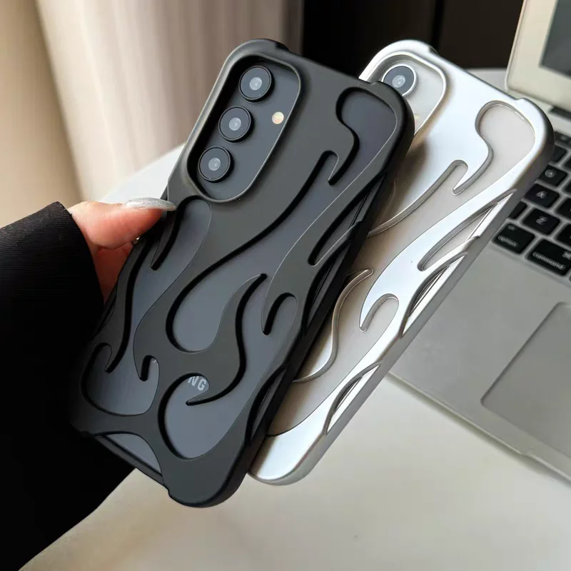 3d Flame Pattern Hollow Case For Samsung Galaxy S25 S24 Plus S23 S22 Ultra A55 A54 A15 A16 A26 A36 A56 5g Heat Dissipation Cover Featured