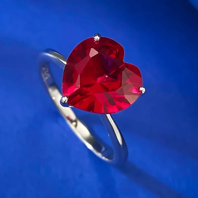 4 Carat Heart Shaped 10 10 High Carbon Diamond Red Ring Love Europe And America Simple Atmosphere Ring S925 Silver Gallery 1 4 Carat Heart Shaped 10 10 High Carbon Diamond Red Ring Love Europe And America Simple Atmosphere Ring S925 Silver Gallery 1
