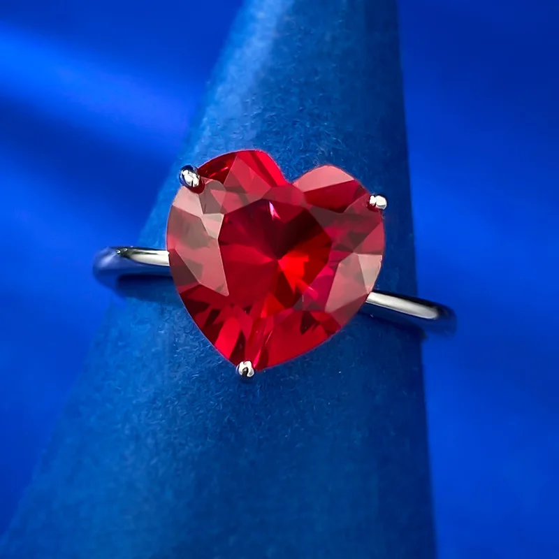 4 Carat Heart Shaped 10 10 High Carbon Diamond Red Ring Love Europe And America Simple Atmosphere Ring S925 Silver Gallery 2 4 Carat Heart Shaped 10 10 High Carbon Diamond Red Ring Love Europe And America Simple Atmosphere Ring S925 Silver Gallery 2