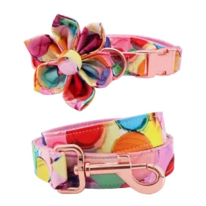 Bubble Girl Dog Collar Dog Flower And Leash Set For Pet Dog Cat With Rose Gold Metal Buckle Featured