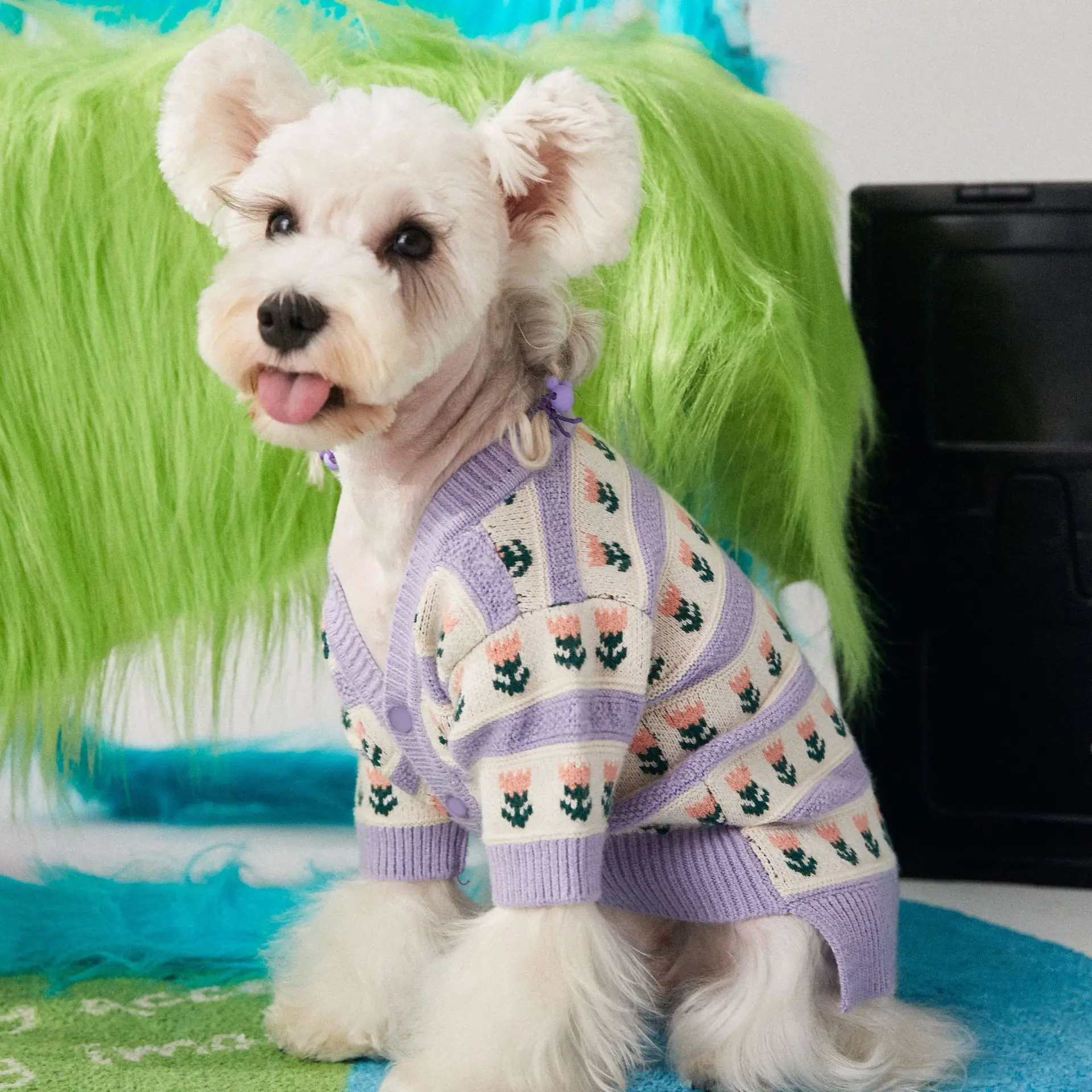 Cute Puppy Sweater Purple Cardigan For Dogs Winter Sweater For Puppy Small Dogs Cat Clothes Chihuahua Schnauzer Pug Puppy Coat Featured