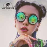 Kaleidoscope Glasses Women Round Steampunk Goggles Men Sunglasses 2018 Festival Ladies Male Catwalk Dazzle Artificial Diamonds Featured