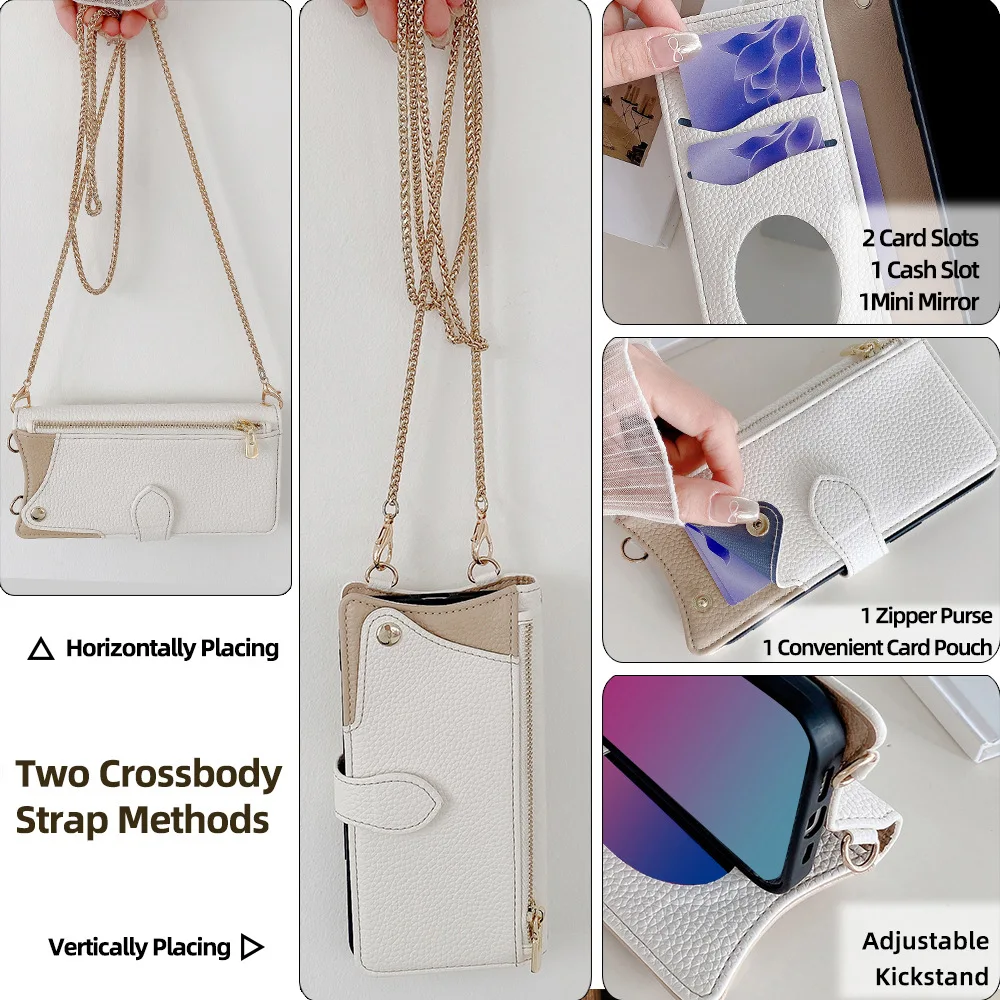 Leather Phone Case For Samsung S25 Ultra S24 S23 S22 S21 Plus Crossbody Wallet S23 Fe Case Flip Mirror Cover With Long Lanyard Gallery 3 Leather Phone Case For Samsung S25 Ultra S24 S23 S22 S21 Plus Crossbody Wallet S23 Fe Case Flip Mirror Cover With Long Lanyard Gallery 3