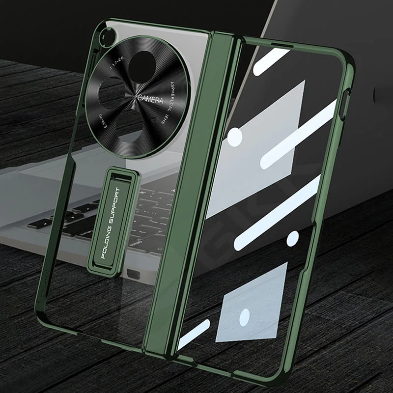 Luxury Plating Transparent Stand Case For Oneplus Open Magnetic Hinge Screen Glass Full Protective Cover For Oneplus Open Case Featured