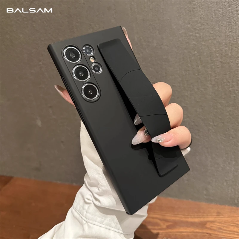 Luxury Ultra Thin Matte Elastic Silicone Wrist Strap Shockproof Case For Samsung S25 Edge S24 S23 Ultra Plus Pc Hard Clear Cover Featured