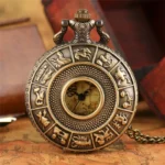 Retro Bronze Zodiac Constellation Case Hollow Necklace Pocket Watch Modern Australia Map Pendant Fashion Fob Chain Jewelry Clock Featured