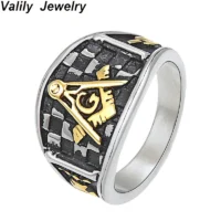 Valily Mens Freemason Ring Masonic Symbol Mason Ring For Man Women Stainless Steel Two Tone Biker Rings Jewelry Wholesale Featured