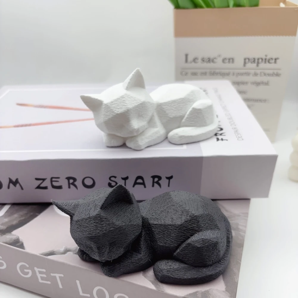 Cute Low Polygon Sleeping Cat 3d Printed Lying Cat Statue Super Cute Sleeping Kitten With Polygon Design Cat Enthusiast Gift Featured